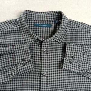 Perry Ellis Mens Gray Check Plaid Long Sleeve Medium Weight  Flannel Shirt - XL